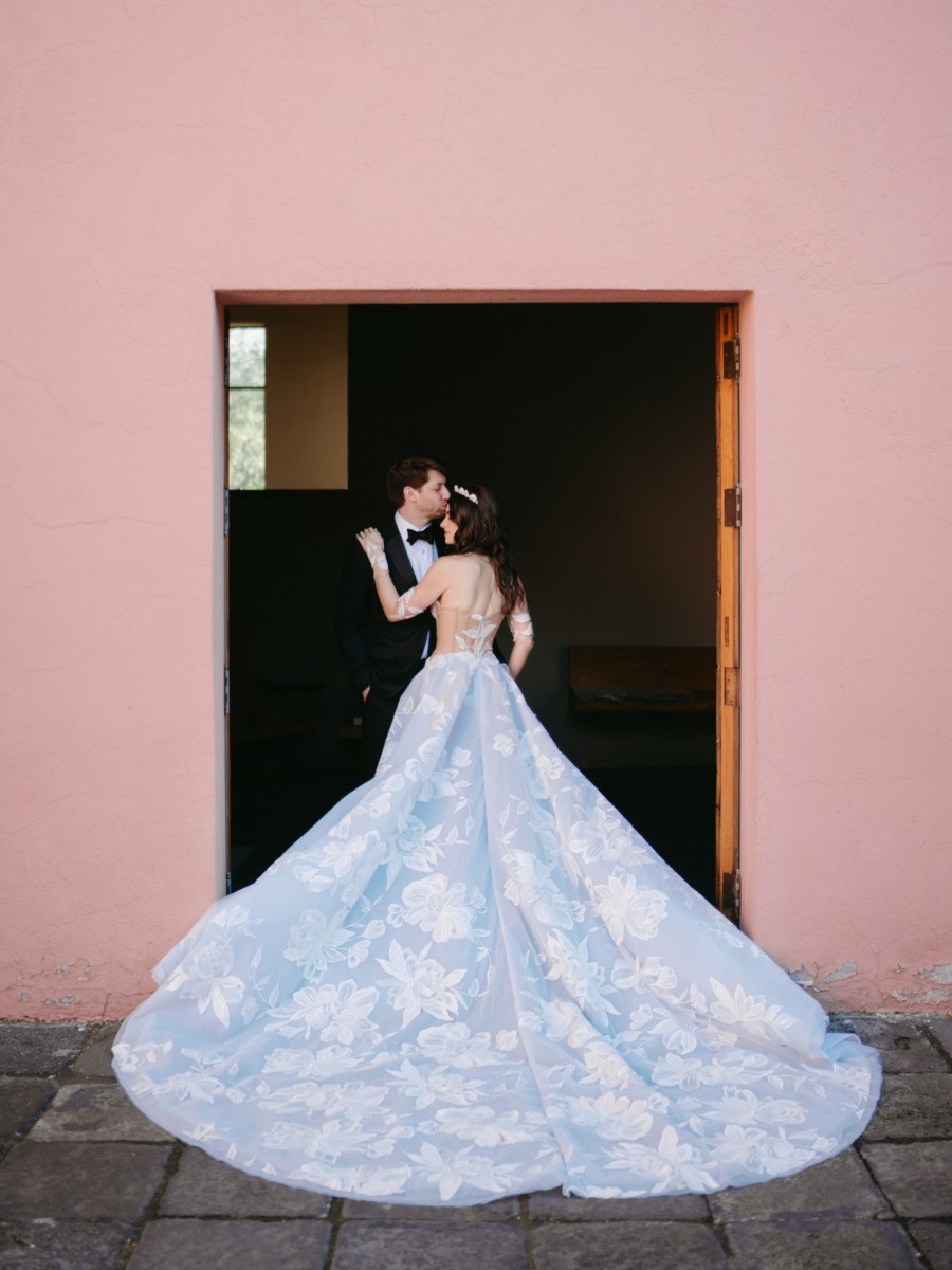This bride wore a must-see custom blue Galia Lahav style head to toe