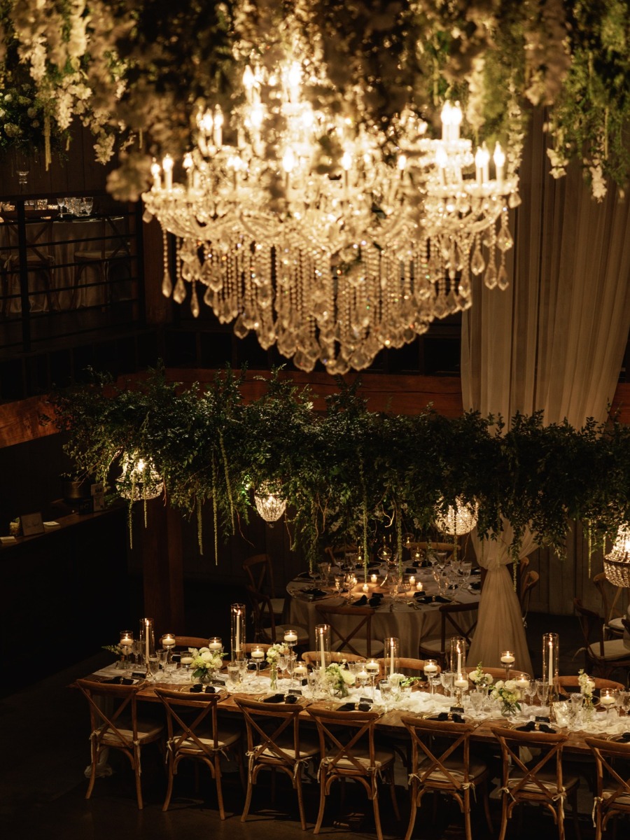 Candlelight and crystals were the centerpiece of this barn wedding