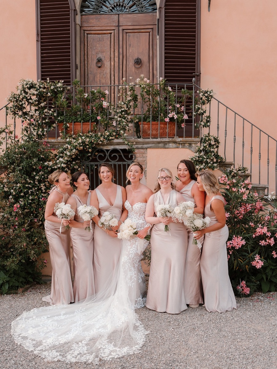Glamorous tuscan destination wedding with a black tie dress code