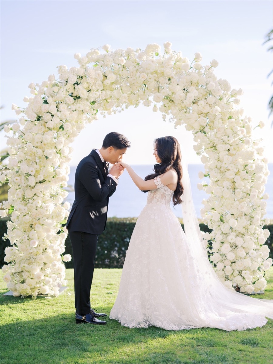 The couple flew in from NYC for their luxe Malibu wedding in Bel Air