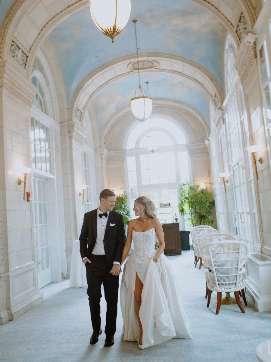 Flirty baby blue and blush pink dominated this luxe Nashville wedding