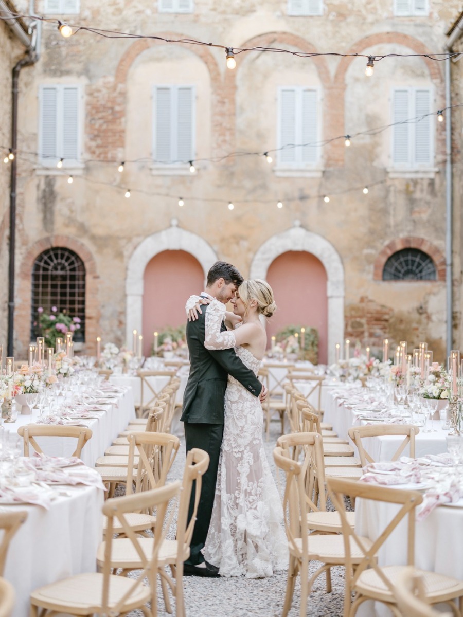 Dreamy pastel garden wedding in tuscany with pops of pink