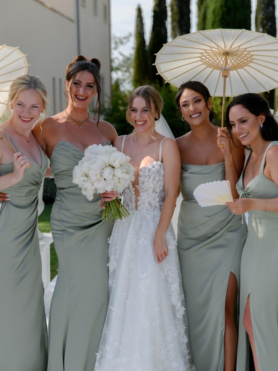 Destination wedding with the prettiest sage bridesmaid dresses