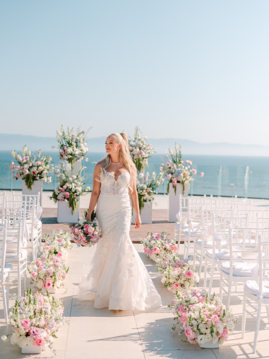 Pink and blue pastel wedding on the beach at a Puerto Vallarta resort