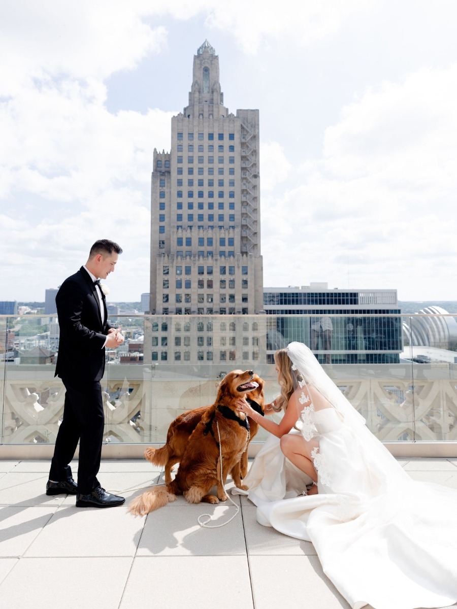 Black-tie city wedding with a canopy of floating candles