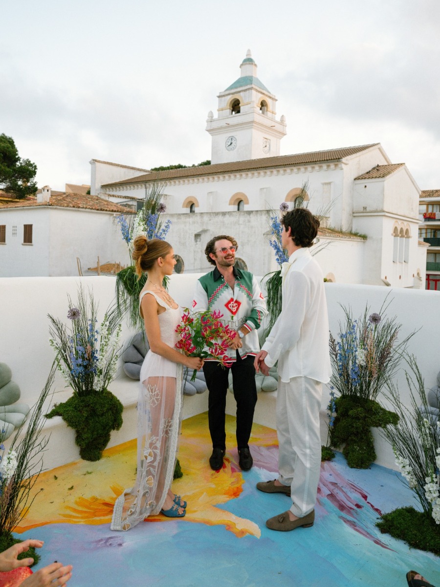 Modern pastels meshed with editorial fashion on a rooftop in mallorca