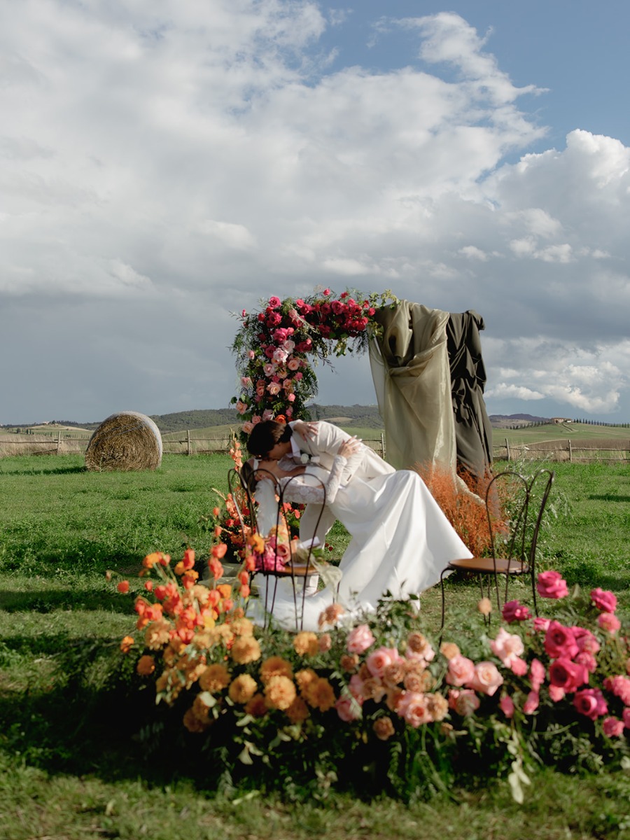 Tuscan countryside wedding with a unique chic floral + draping combo