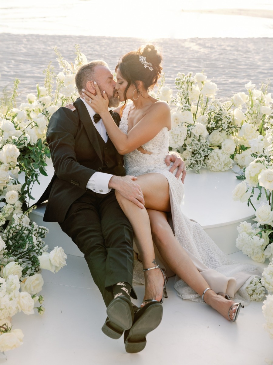 Ethereal beach wedding with a candlelit speakeasy-inspired reception