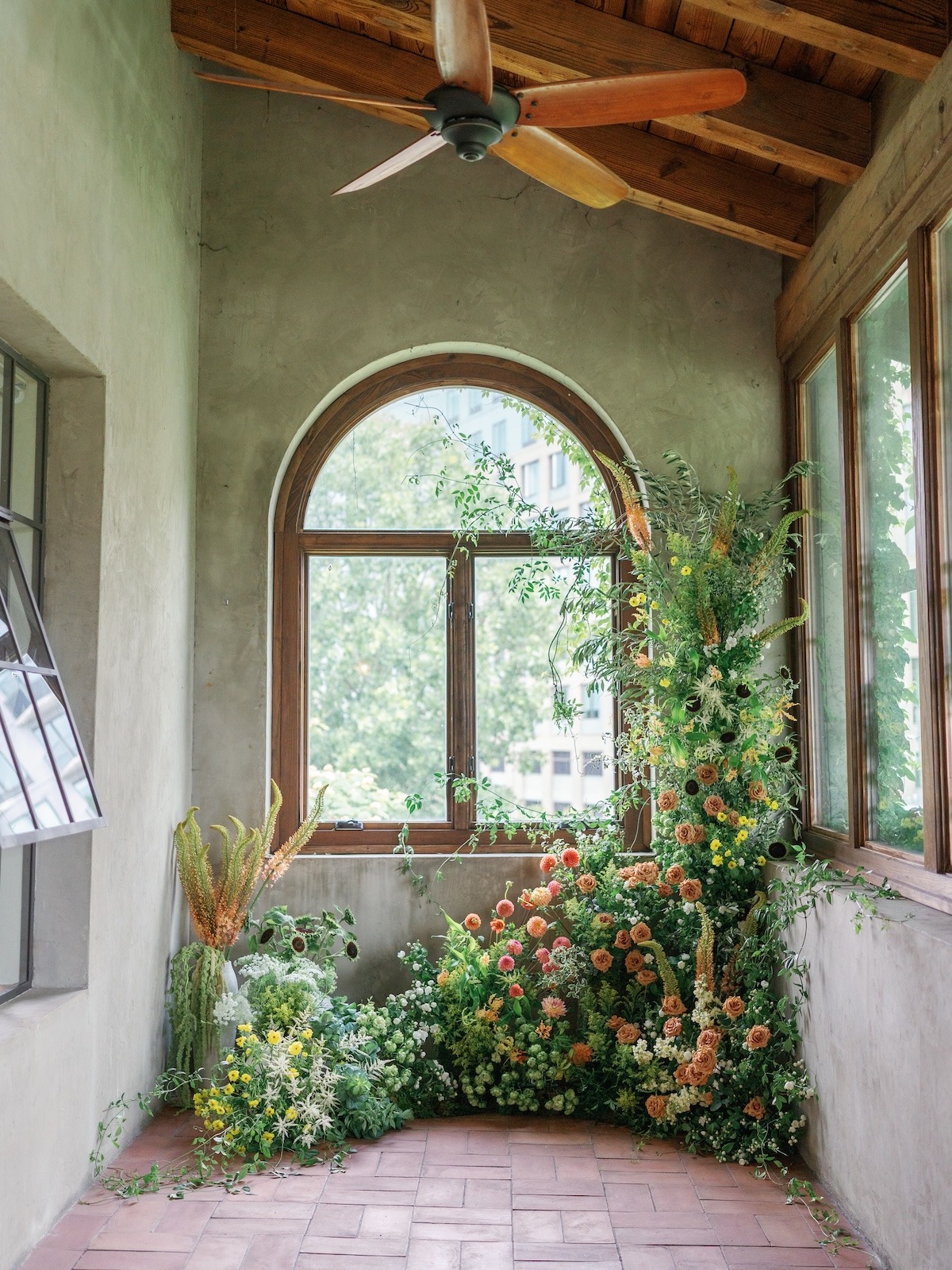 garden inspired whimsical wedding ceremony flowers