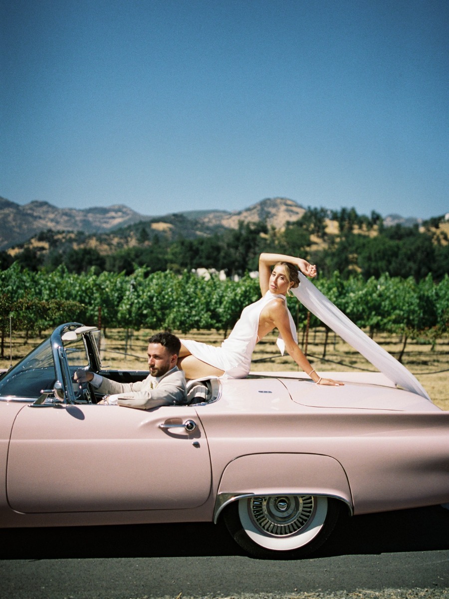 Quiet luxury and a pink car were the stars of this napa wedding