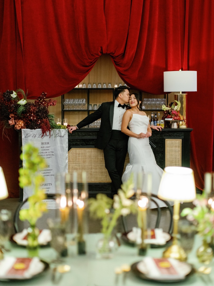 NOLA-inspired wedding with a perfect pairing of burgundy & chartreuse