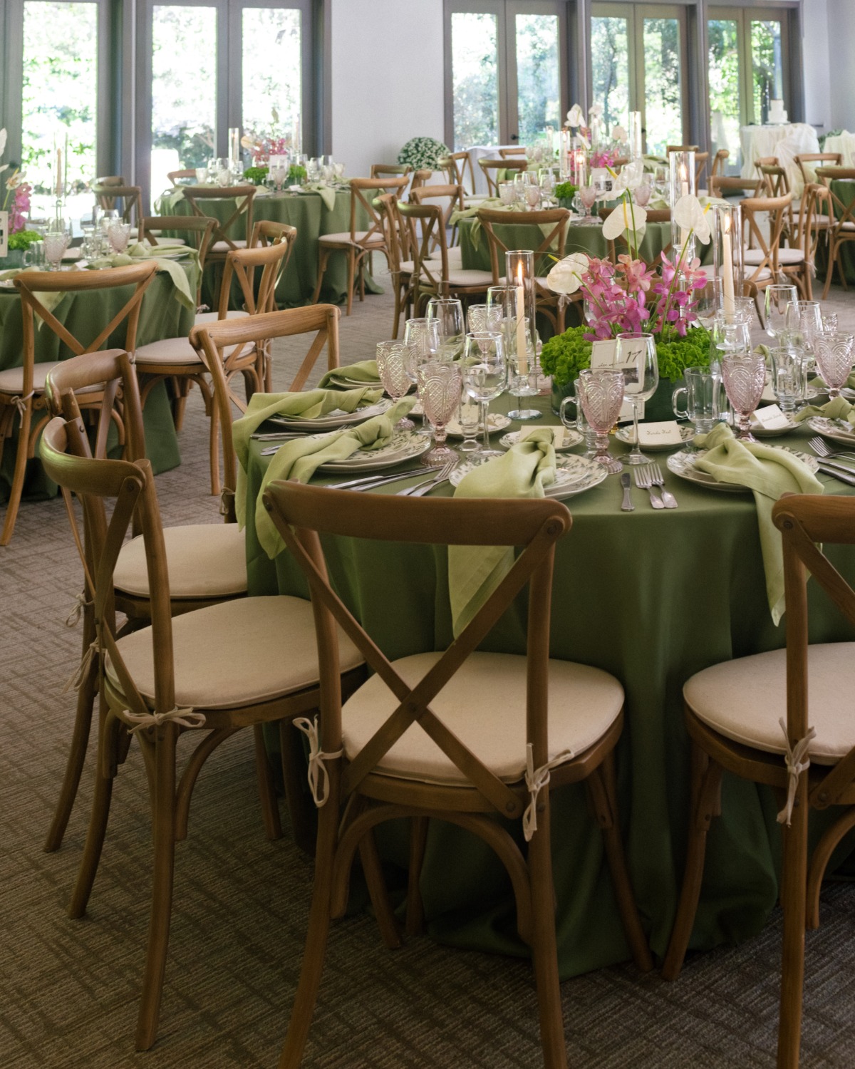 wedding reception set up with green decor